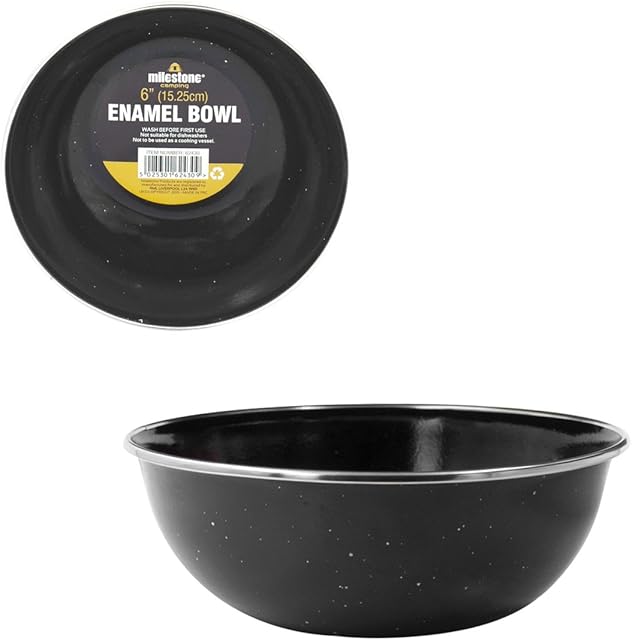 Milestone Camping Enamel Travel Mugs, Plates & Bowls / Ideal for Camping, Hiking, Fishing, Travels & More / Black Colour