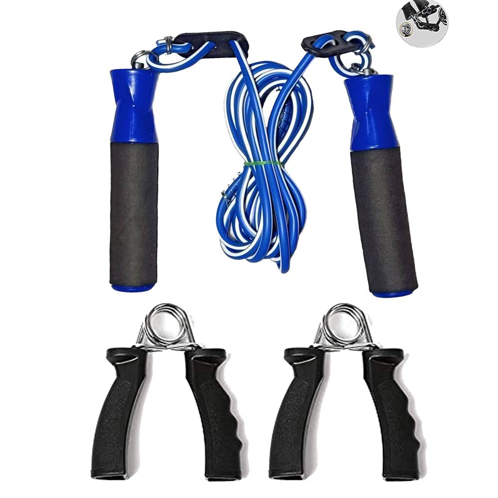 CF Sports Skipping Rope Blue with Bearing and Hand Gripper Combo Pack for Men, Women, Weight Loss, Kids, Girls, Children, Adult - Best in Fitness, Sports, Exercise, Workout (Blue)-image-24
