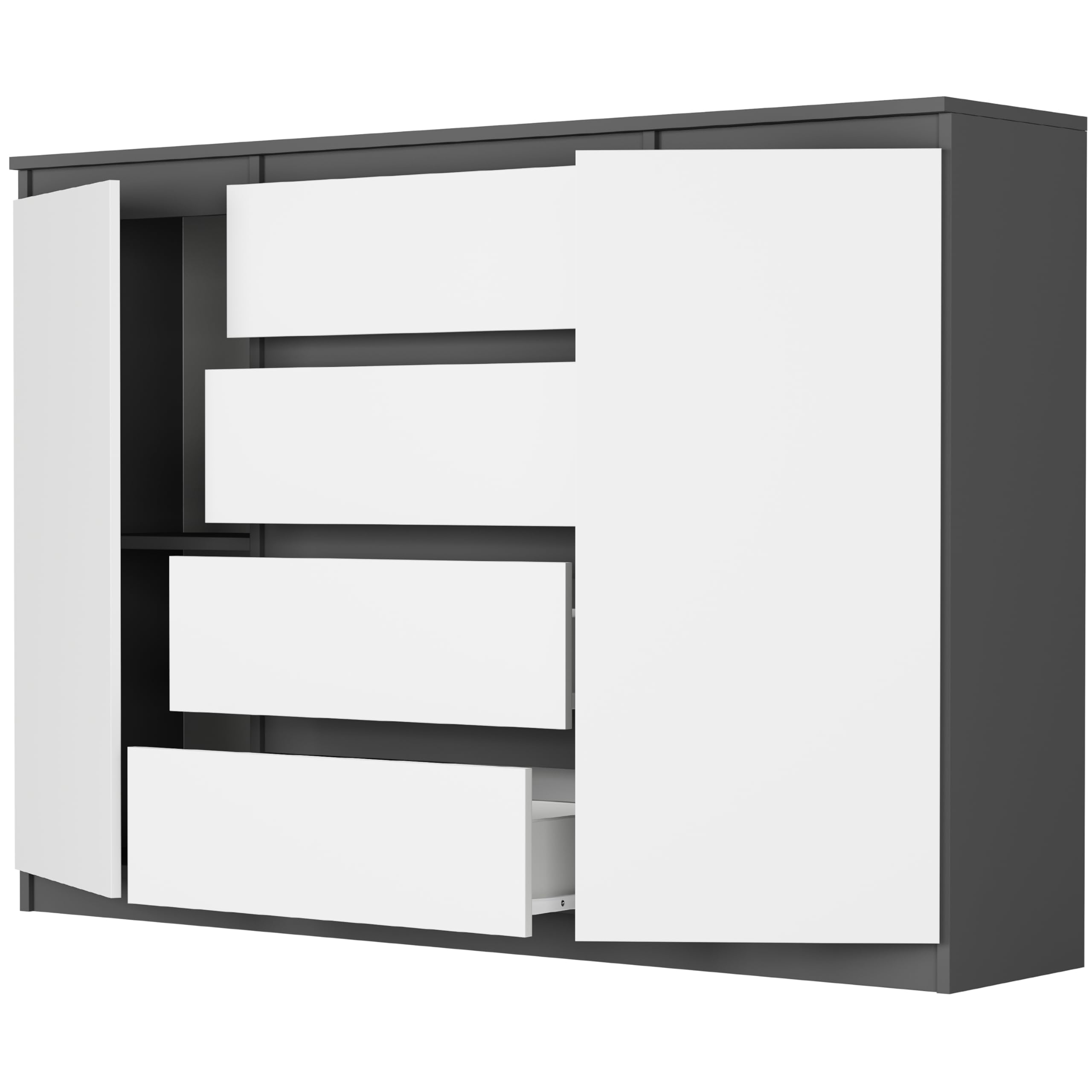 Highboard Weiß/Anthrazit 140x40x98 cm – Kommode mit 4 Schubladen & Schränken, Sideboard für Wohnzimmer, Esszimmer & Schlafzimmer, Modern R-140-S4