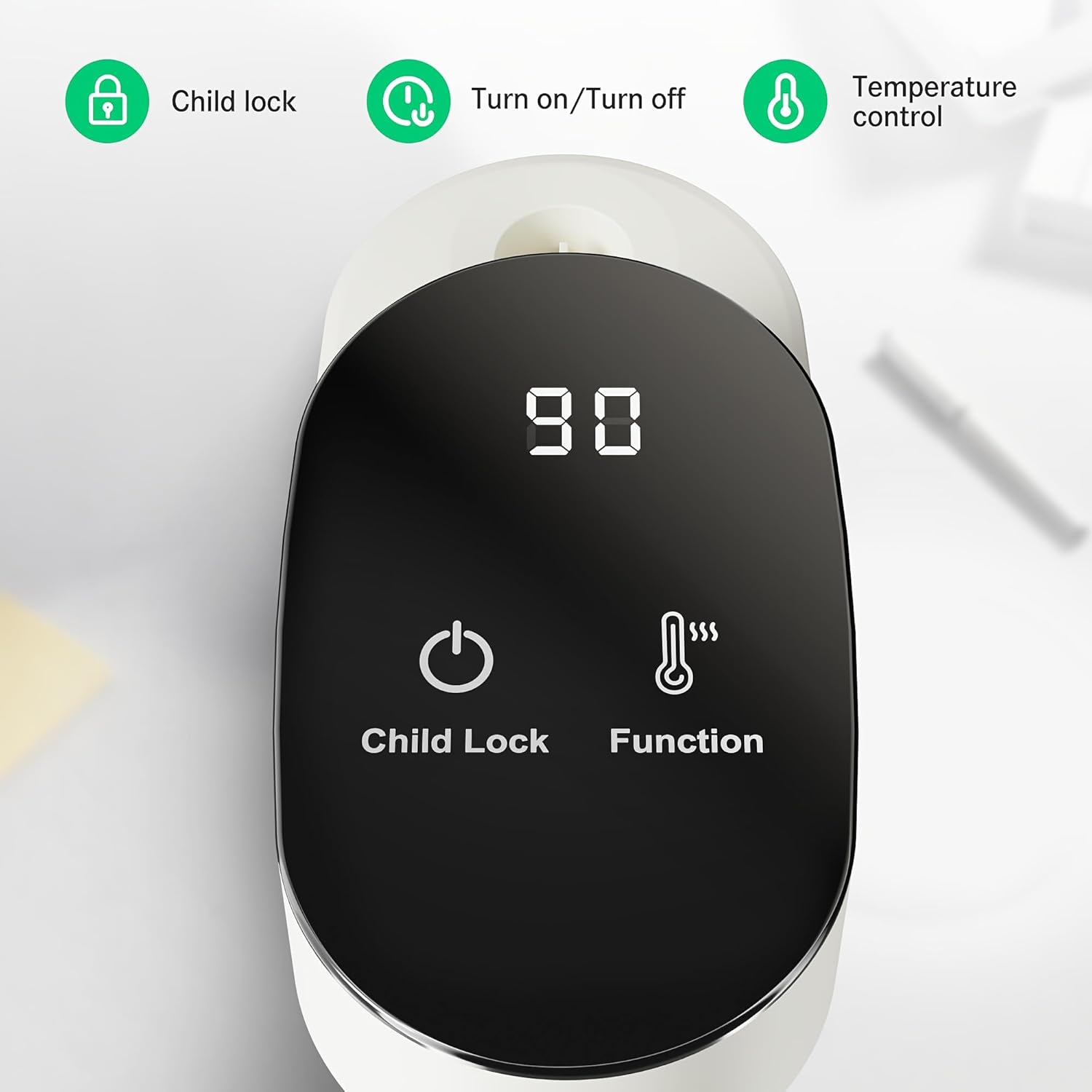 Close-up of the KEINVE AN881 Instant Hot Water Dispenser's control panel showing Child Lock, Power, and Function buttons.