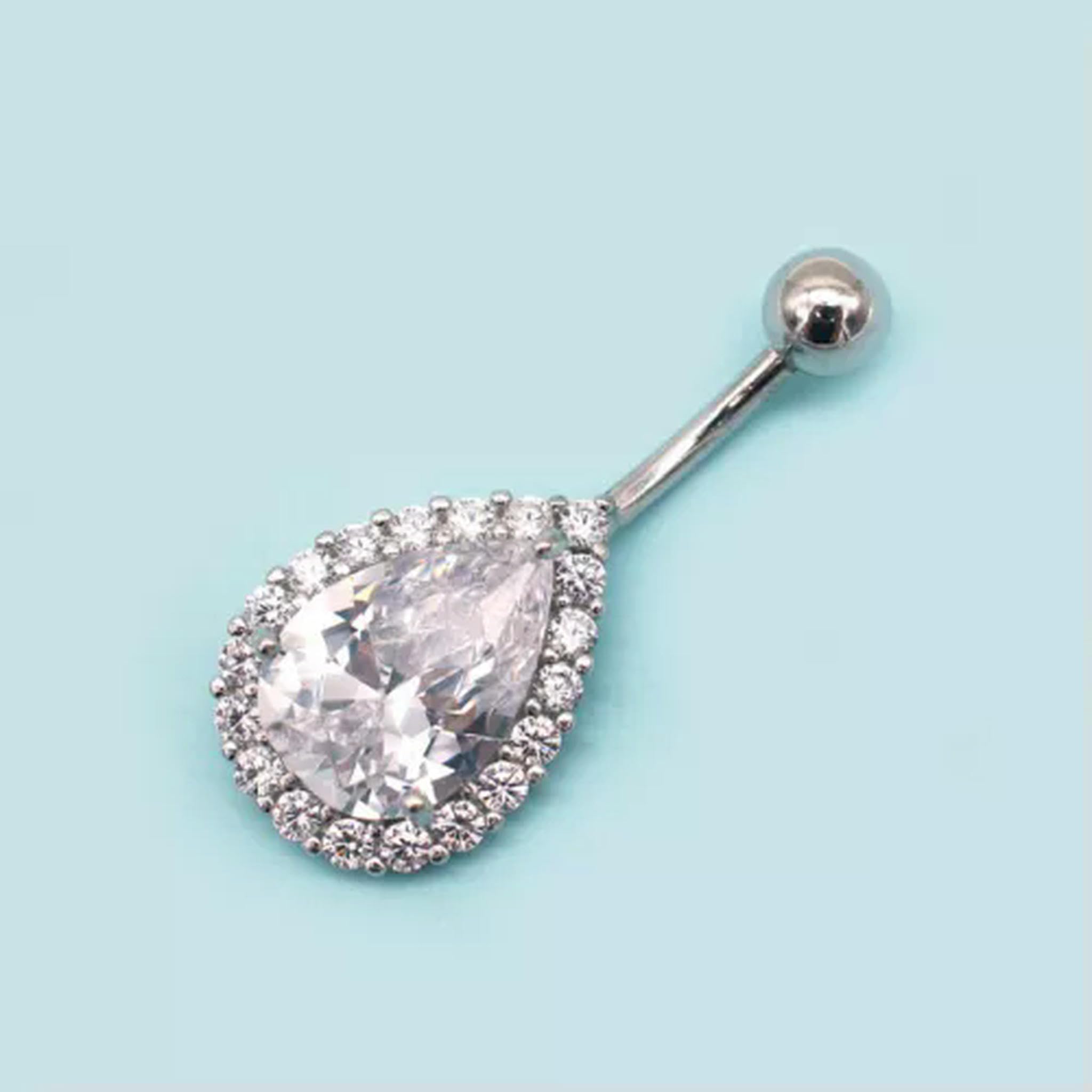 Piercing all'ombelico a Forma di Goccia in Argento Sterling 925 con Cristalli CZ A1431-6mm-trasparente