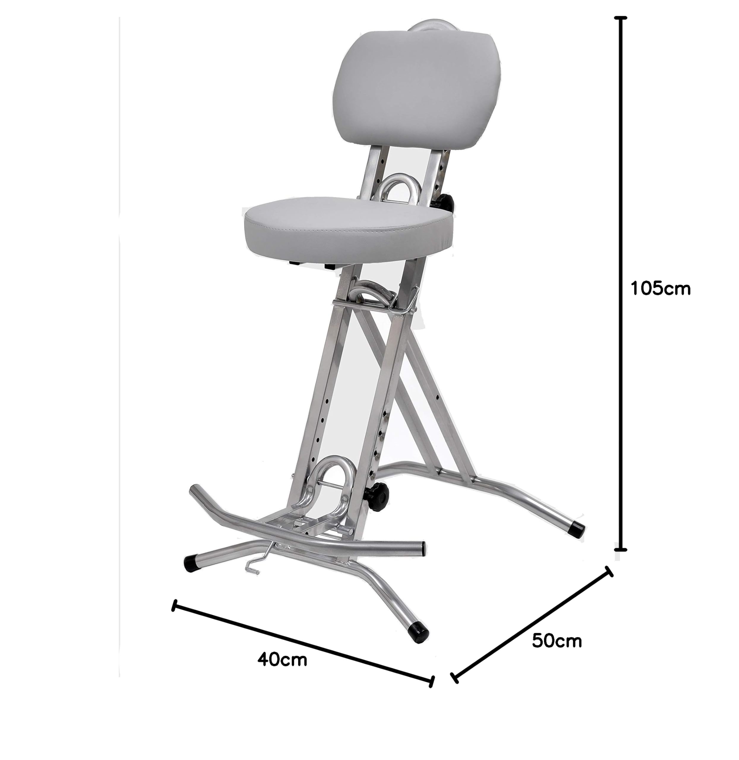 Stehhilfe Stehhocker Stehsitz Sitz Stehstütze mit ergonomischer Sitz 6 cm dick im Silber bis130kg belastbar