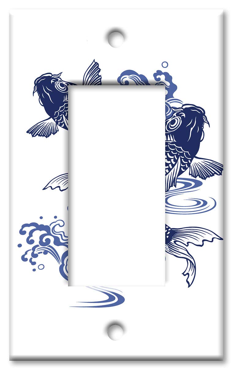 Art Plates 1-Gang Rocker (Decora) OVERSIZE Switch Plate - OVER SIZE Decorative Metal Wall Plate - Jumping Koi - (Made in USA)