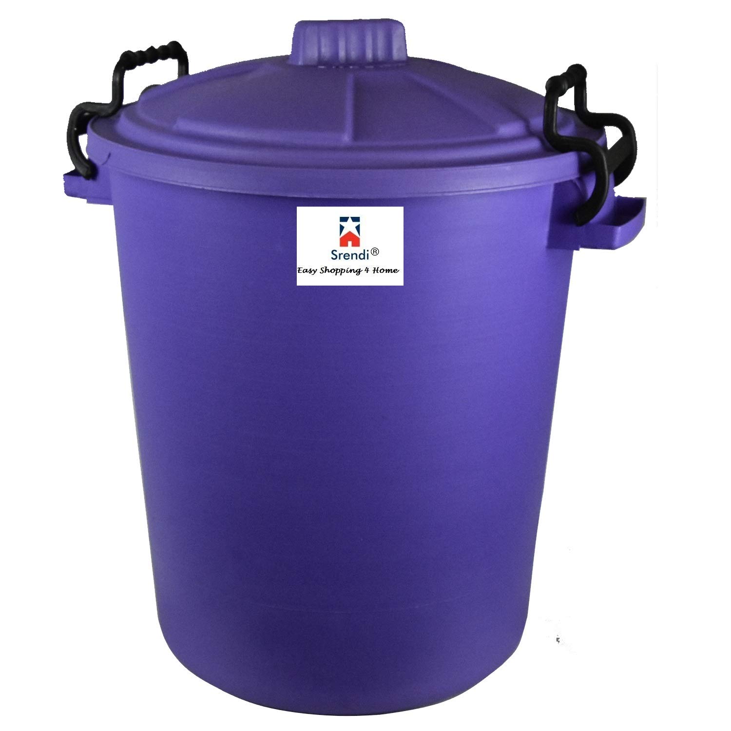 Srendi® Small/Medium/Large Plastic Coloured Bin/Waterfroof/Rodent Proof/Ideal for Outdoor/Animal Feed/Food/Storage/Flour Locking Lid (50L, Purple)