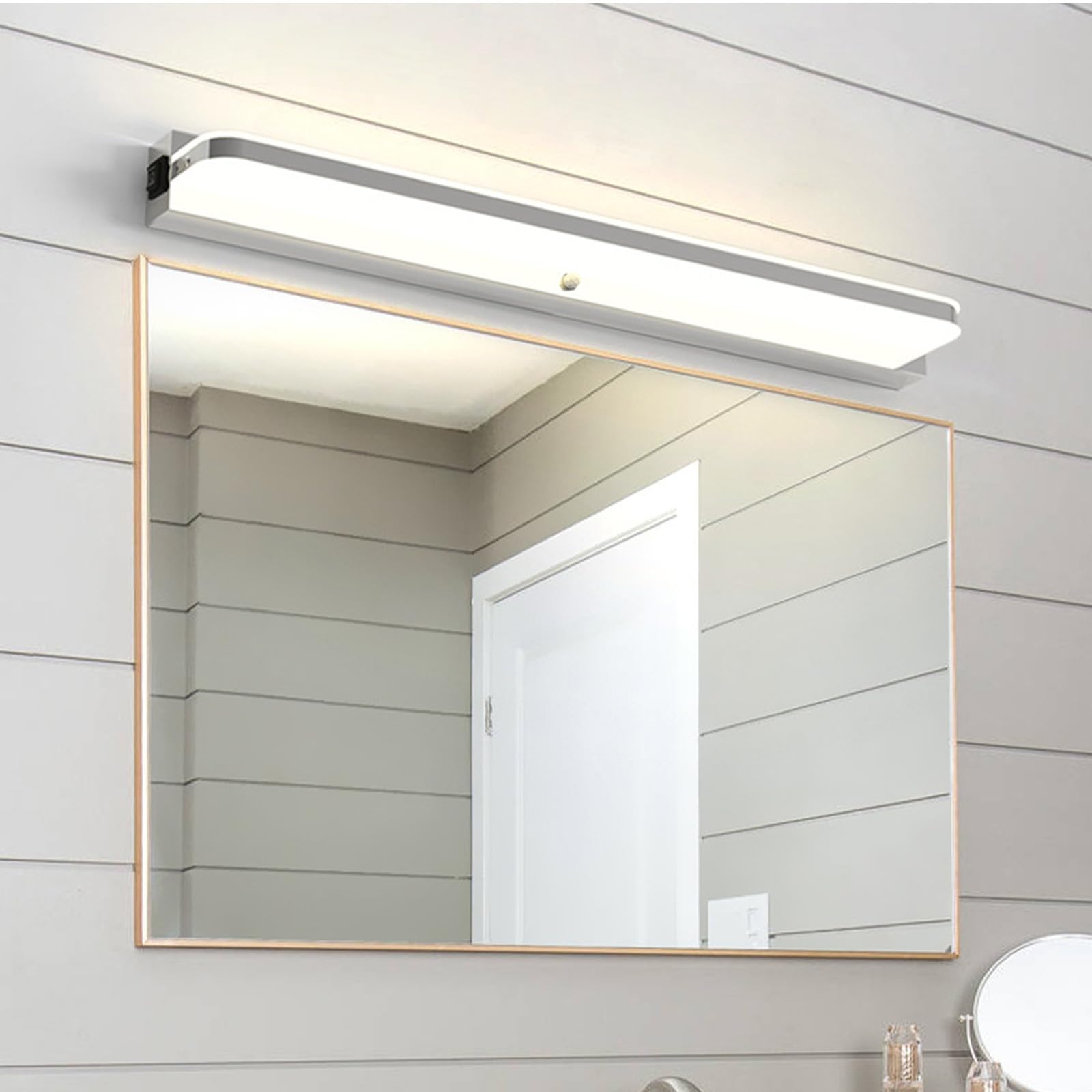 LED Spiegelleuchte Bad mit Bewegungsmelder Edelstahl Spiegellampe Badezimmer Wandleuchten Wasserdicht Modern Lange Wandlampen Schlafzimmer Wohnzimmer Treppenhaus Natürliches Licht (Silbernes,52cm)