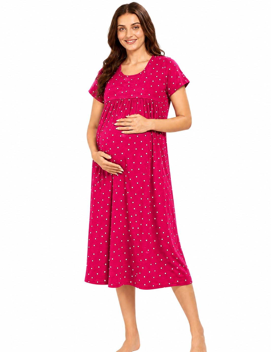 AV2 Women's Cotton Floral Calf Length Maternity Nighty-image-48