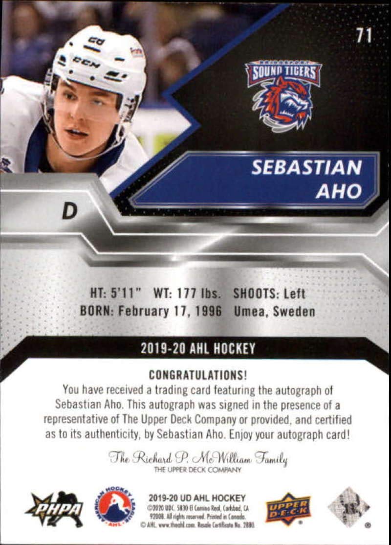 Amazon.com: 2019-20 Upper Deck AHL Autographs #71 Sebastian Aho RC