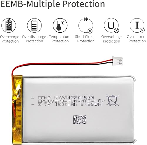 Miniatura 6 de EEMB Batería de polímero de litio 3.7V 1500mAh 503870 Lipo Batería recargable con conector JST de cable para altavoz y dispositivo inalámbrico