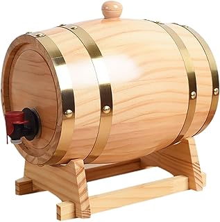 1/1.5/3L Vintage Wood Timber Wine Barrel, Oak Aging Barrels Dispenser with Stand, Home Whiskey Decanter for Wine Spirits Beer Liquor, Home Table Display Decoration Entertaining (Gold_3L)