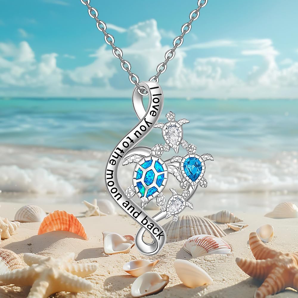 Fenthring Sea Turtle Necklace Turtle Necklaces for Women Mom Pendant Blue Opal Topaz Sterling Silver Heart Infinity Wave Mother Daughter Mothers Day Gifts - Image 9