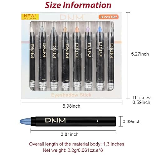 Miniatura 6 de Kaely Juego de 8 lápices iluminadores de sombra de ojos crema para ojos, blanco perla, negro, gris, caqui, azul real, Vioiet, morado y plateado,