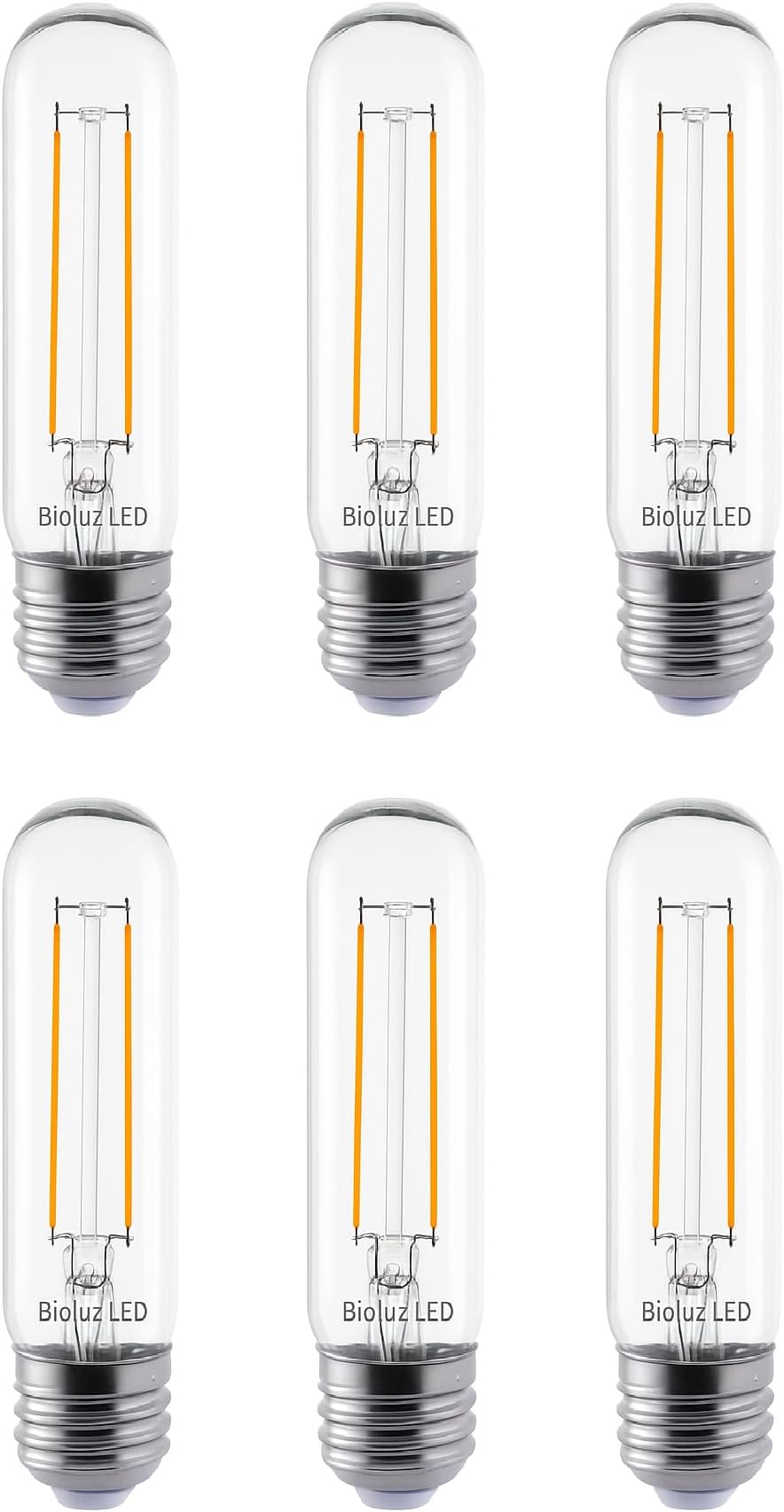 Bioluz LED 94 CRI T10 LED Bulb 40W (Uses only 5W) E26 Base Filament Bulb Soft White 3000K T10 LED Edison Bulb Works with Dimmable or Non-Dimmable UL-Listed Title 20 High Efficacy Lighting 6-Pack