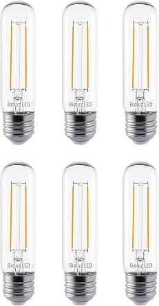 Bioluz LED 94 CRI T10 LED Bulb 40W Uses only 5W E26 Base Filament Bulb Soft White 3000K T10 LED Edison Bulb Works with Dimmable or Non-Dimmable UL-Listed Title 20 High Efficacy Lighting 6-Pack