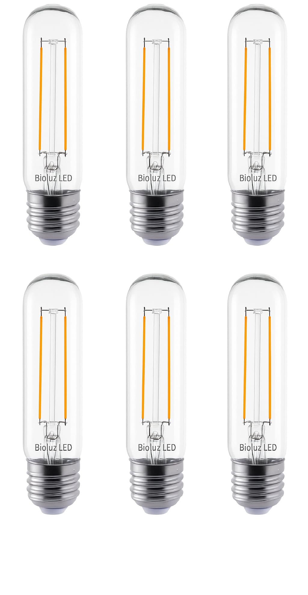 Bioluz LED 94 CRI T10 LED Bulb 40W (Uses only 5W) E26 Base Filament Bulb Soft White 3000K T10 LED Edison Bulb Works with Dimmable or Non-Dimmable UL-Listed Title 20 High Efficacy Lighting 6-Pack