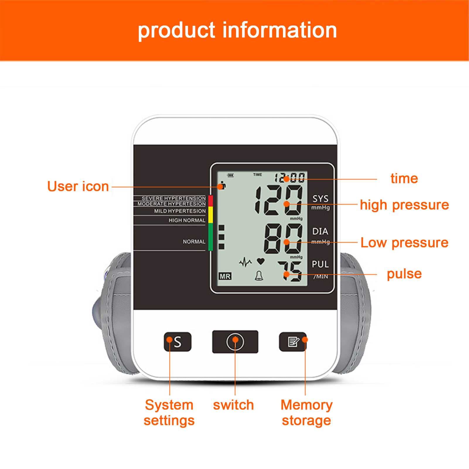 Esfigmomanómetro electrónico de Brazo Superior, 2 * 99 Grupos de Almacenamiento de Datos, Pantalla Digital LCD, medición de una tecla, Monitor de presión Arterial automático para el hogar