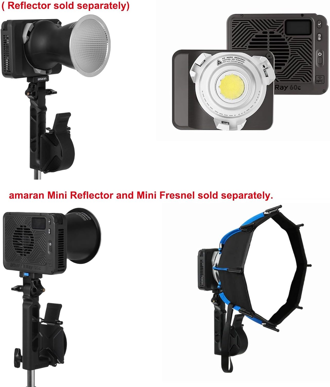 Amaran Ray 60c Full Color RGB Video Light,60W Compact Bowens Mount COB LED Light CCT 1,800K-20,000K,APP Control with Octa Dome 30 Softbox Portable Bag for Photography,Live Streaming