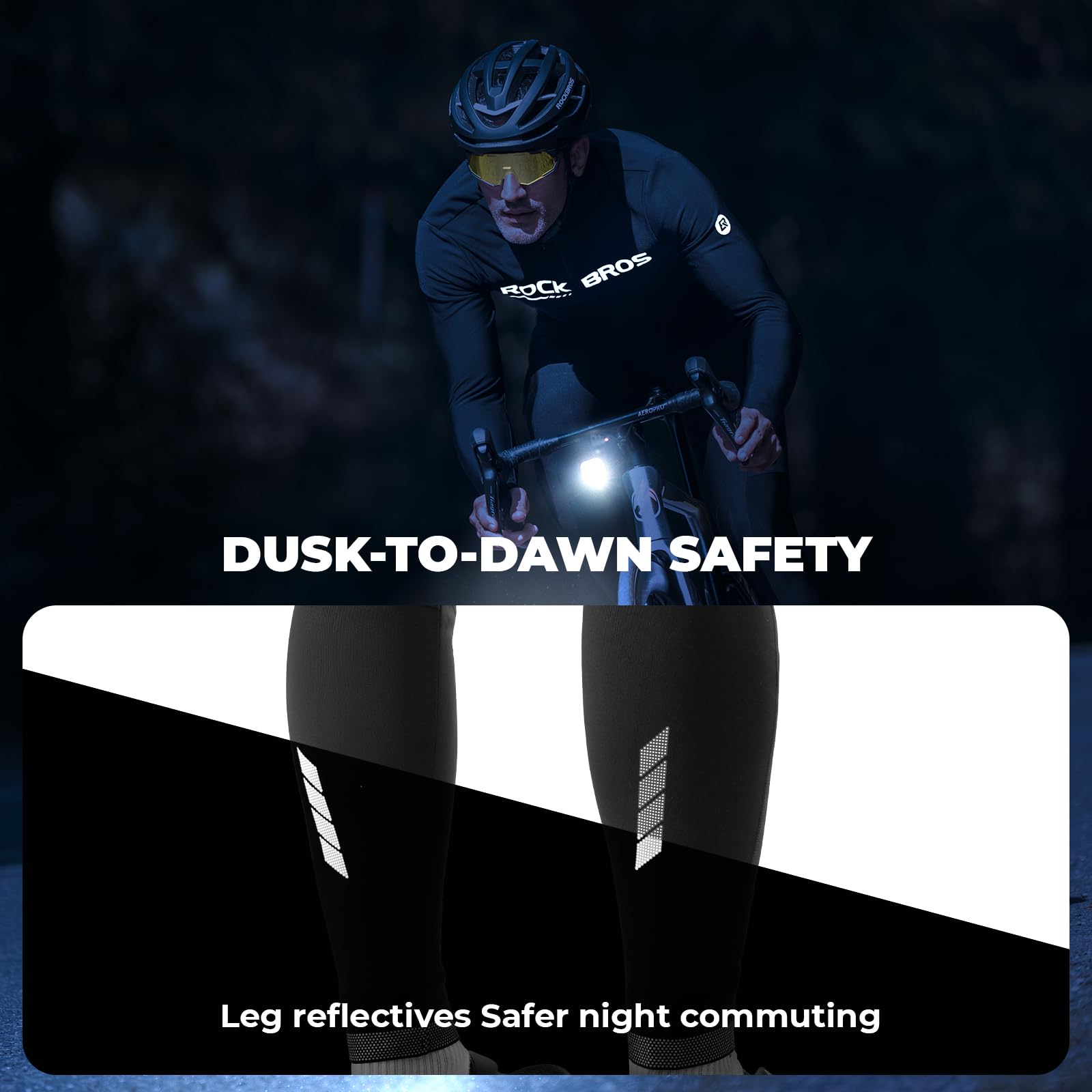 ROCKBROS Winter Radlerhose Fahrradhose Lang Herren Gepolstert, Thermo Kompression Radhose mit Sitzpolster, Winddicht und Atmungsaktiv Leggings Mit Reflektoren