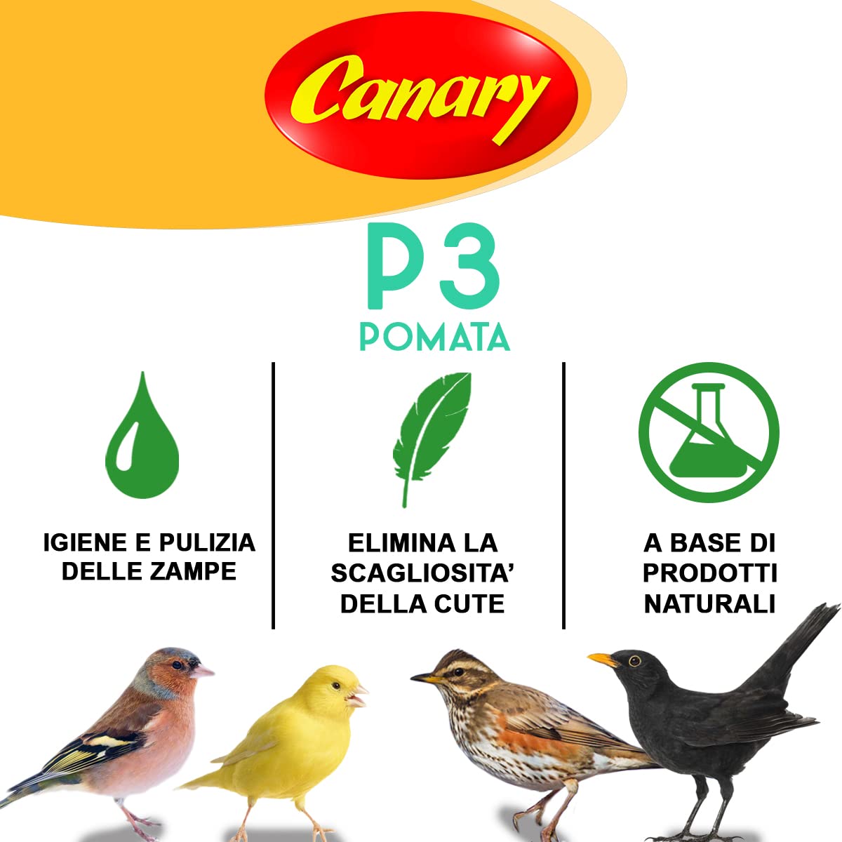 Ungüento Canario P3-1 Pack de 3 tarros - Pomada para Las Patas de Todos los pájaros - Bálsamo, Crema - Aves insectívoras, frugívoras, Loros - Pack de 3 tarros (3x20g)