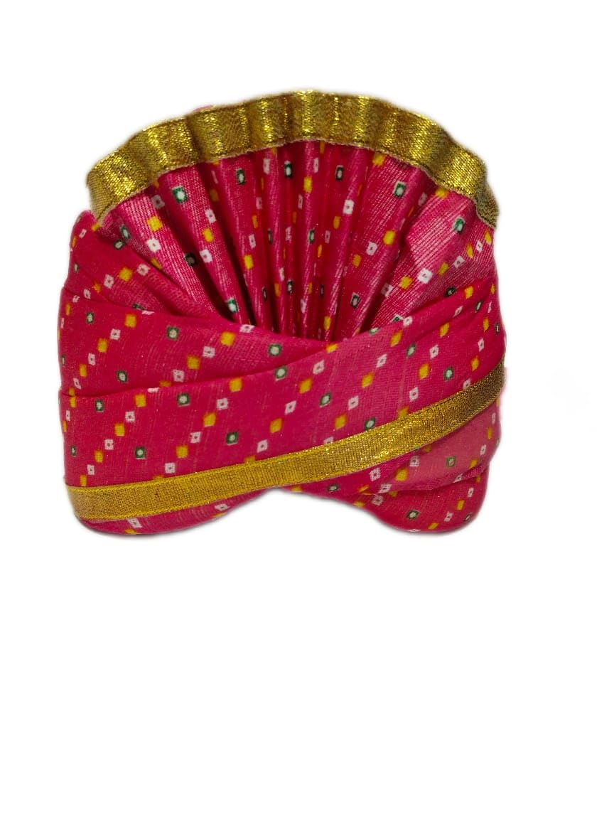 laxmi creation Traditional Pink Pagdi for Men Wedding, Gold Border Turban with Colorful Embellishments-picture-43