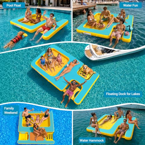 SUYOCHIC Inflatable Floating Dock, 8FT x 8FT, EVA Pad, Mint Green/Yellow by SUYOCHIC - Image 2