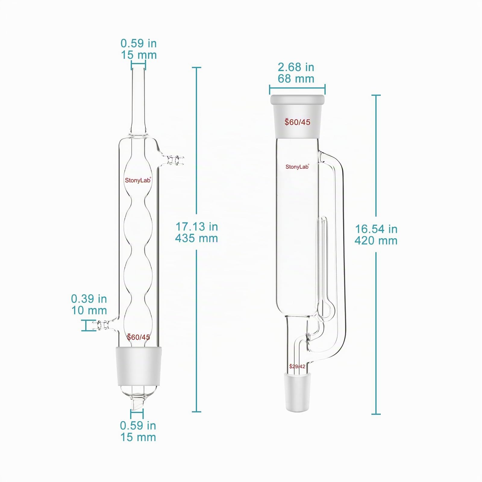 stonylab Borosilikatglas Soxhlet-Typ Extraktionsgerät, 60/45 Soxhlet Extraktor und Allihn Kondensator mit Zwei 1 L 29/42 Flachbodenkolben Laborextraktion Wesentliche