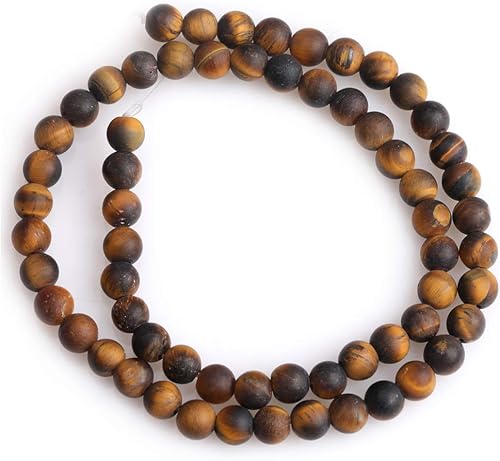 Miniatura 5 de JOE FOREMAN Cuentas espaciadoras redondas de piedra natural de ojo de tigre amarillo esmerilado mate sin pulir de 0.236 in para hacer joyas, hebras