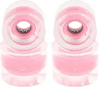 Pacote com 4 rodas de skate longboard para crianças, rodas flash de 60 mm 78A, material PU, para andar de rua, skate elétrico, mini cruiser, rolamento ABEC-9, substituição - rosa