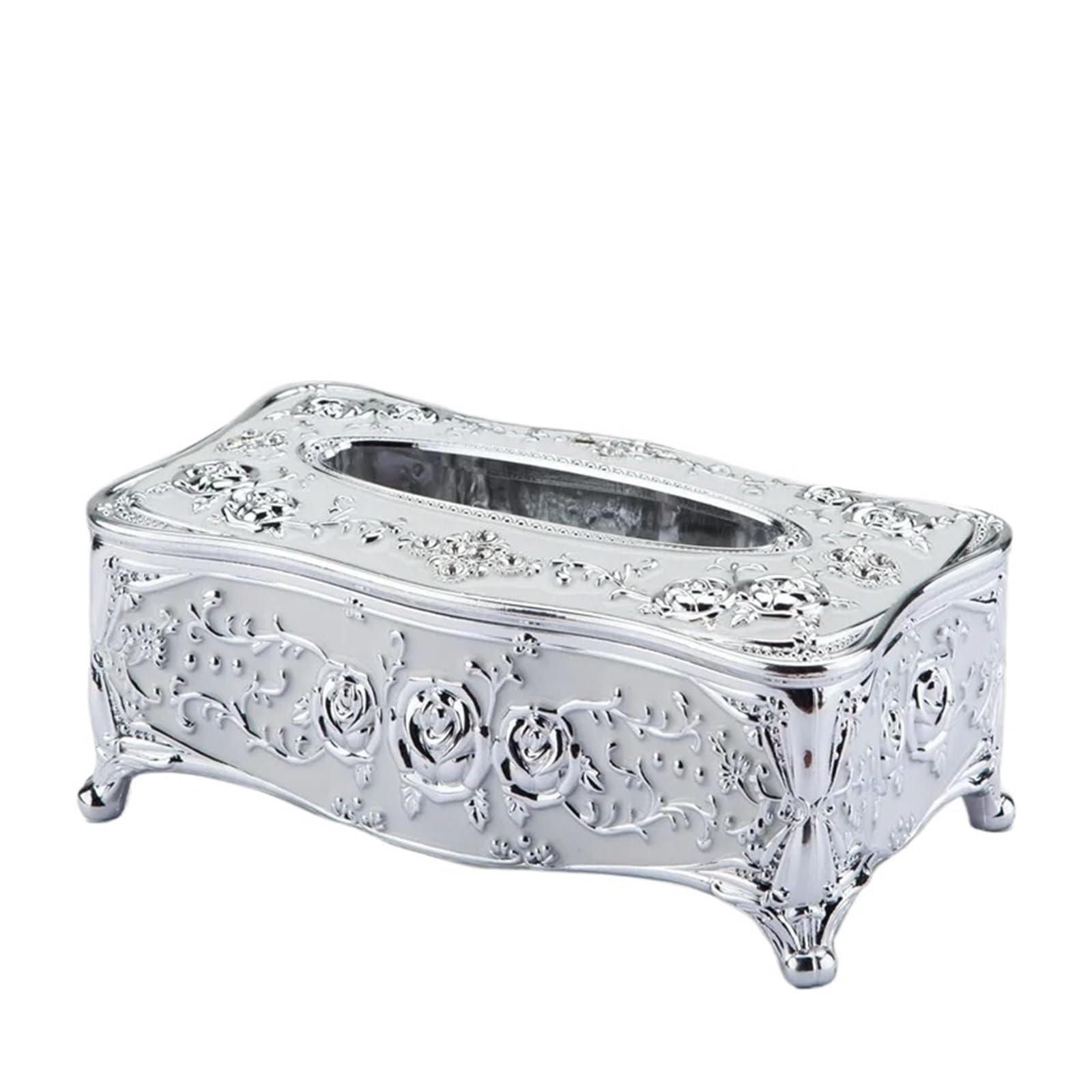 Tissue Box Home Storage Tissue Paper Box Case Cover Napkin Toilet Holder Toilet Paper Case Facial Tissues Box Organizer(Silver white)