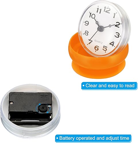 Miniatura 5 de PATIKIL Reloj de ducha impermeable, paquete de 2 mini relojes de pared silenciosos sin tictac con ventosa para baño, cocina, decoración del hogar,