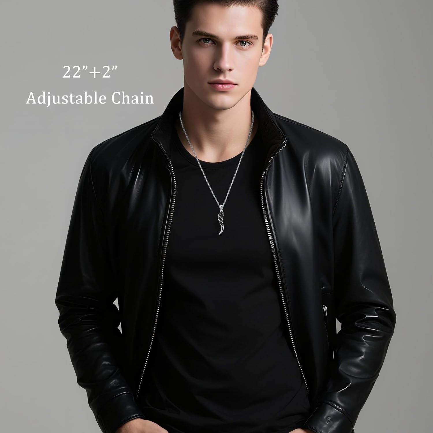 925 Sterling Silver Italian Horn Necklace Good Luck Cornicello Pendant with 22"+2" Stainless Steel Chain - Image 4