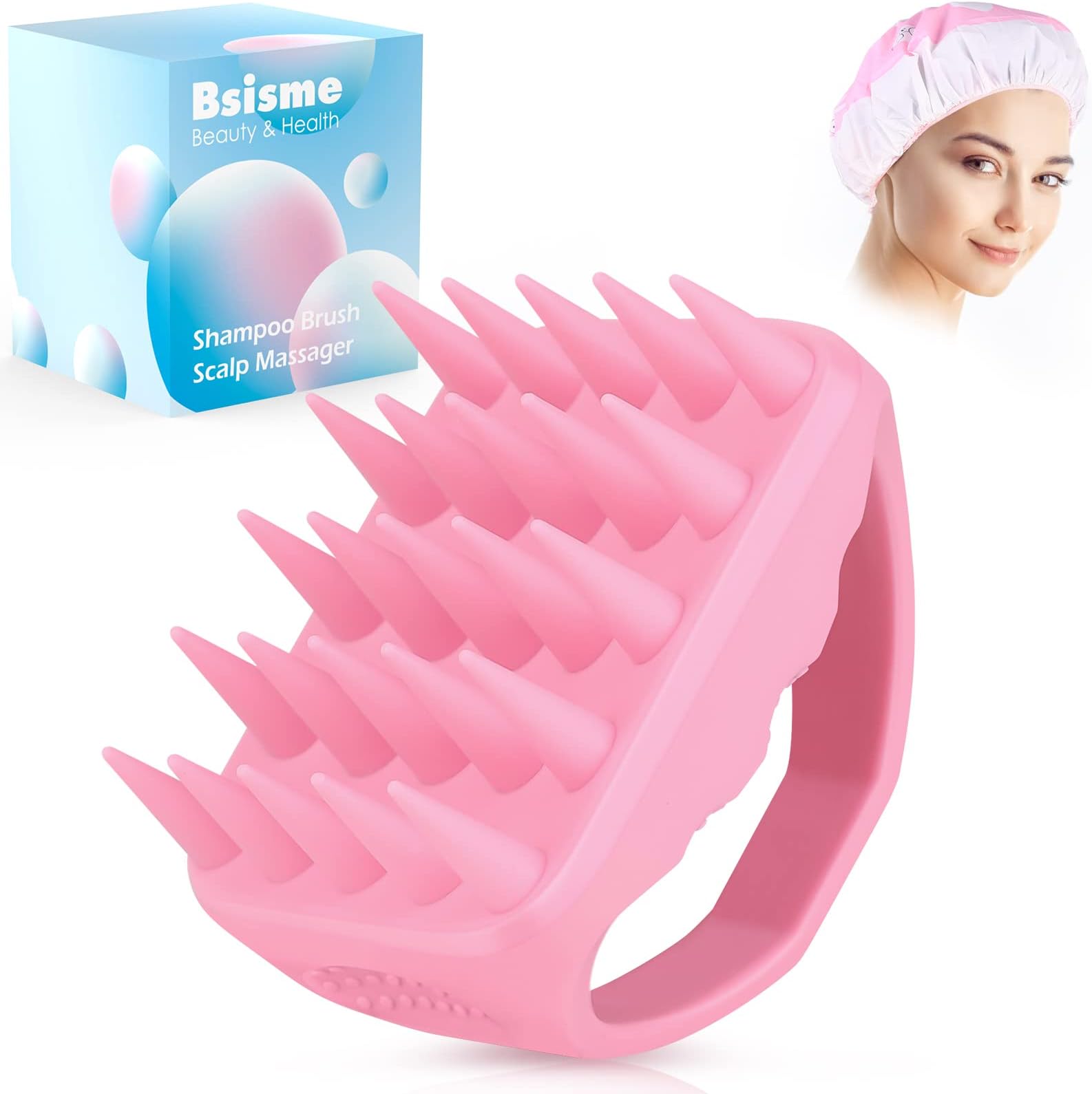 Bsisme Scalp Massager Hair Growth, Silicone Bristles for Dandruff Removal | Scalp Scrubber, Soft Shampoo Brush for Men Women Kids Pets Wet Dry Hair Scalp Exfoliator, Pink