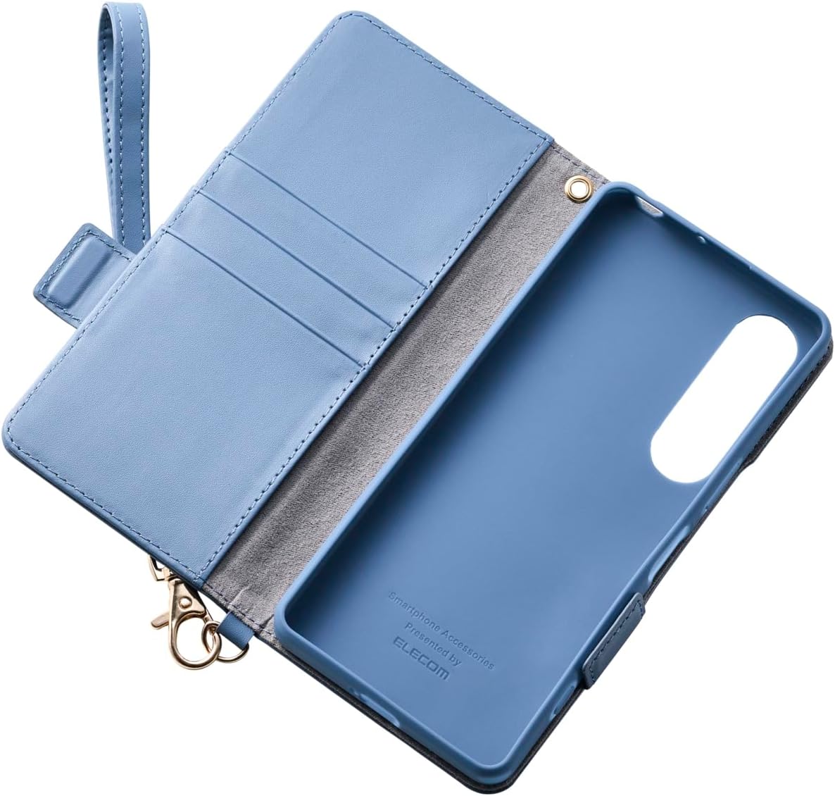 Elecom PM-X251PLFY4NV Xperia 1 VII Case, Notebook Type, Soft Leather, Hand Strap Included, Wireless Charging, Navy