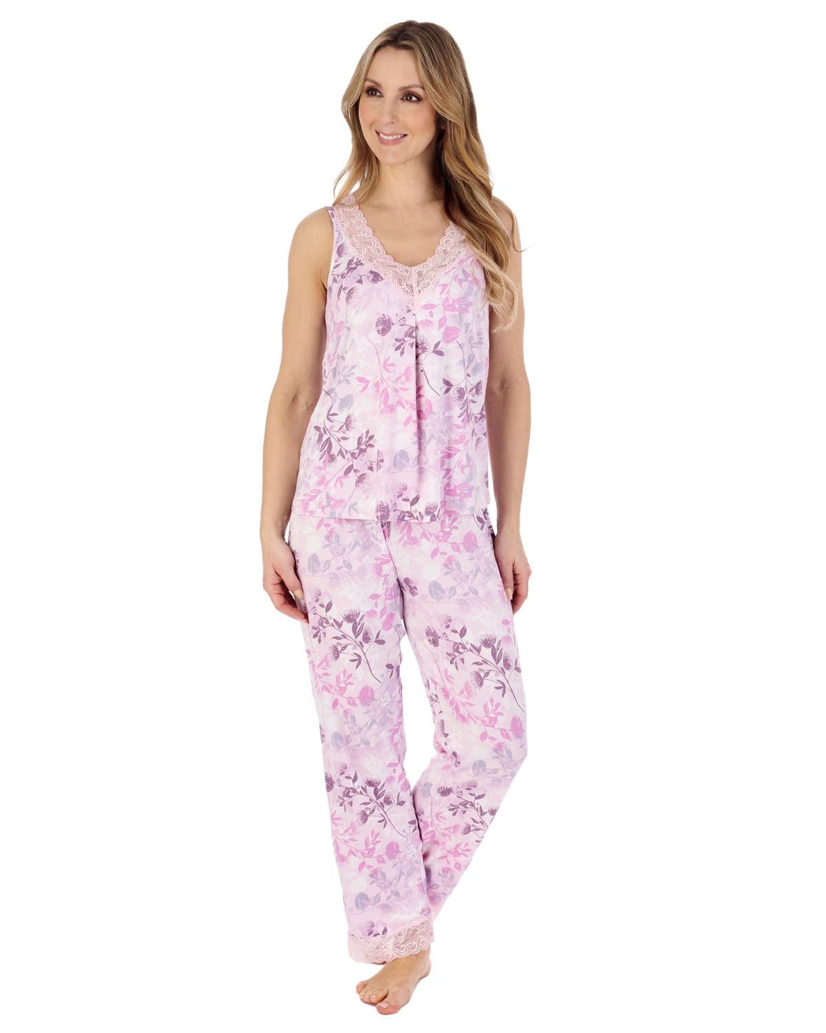 Slenderella Women's Pink Gaspe Sleeveless Long Pyjamas Gl04702 Xl