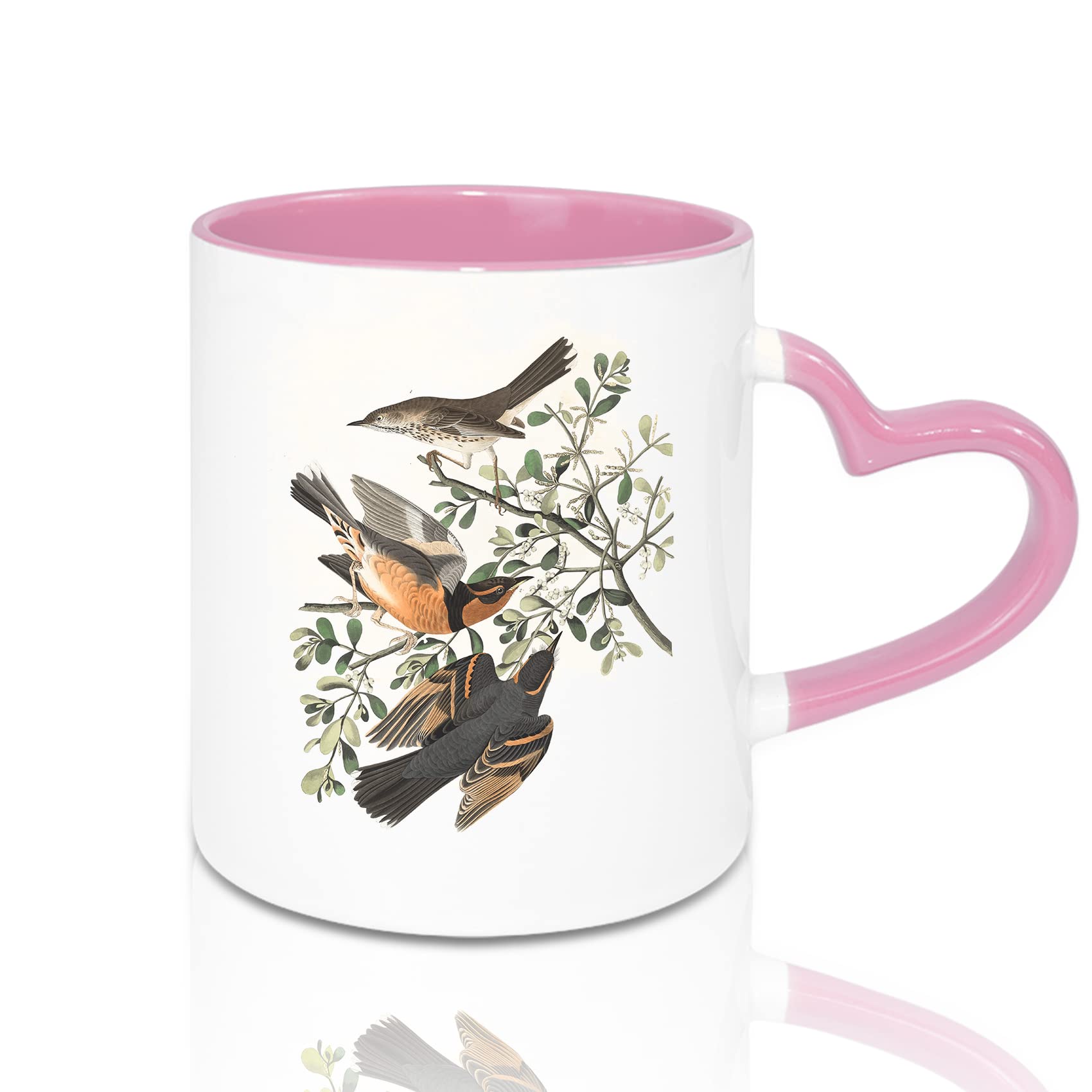 Sumex Juego de 12 tazas de café de cerámica en blanco de sublimación de 325 ml con mango de corazón para té, leche, latte, cacao caliente, interior rosa y asa