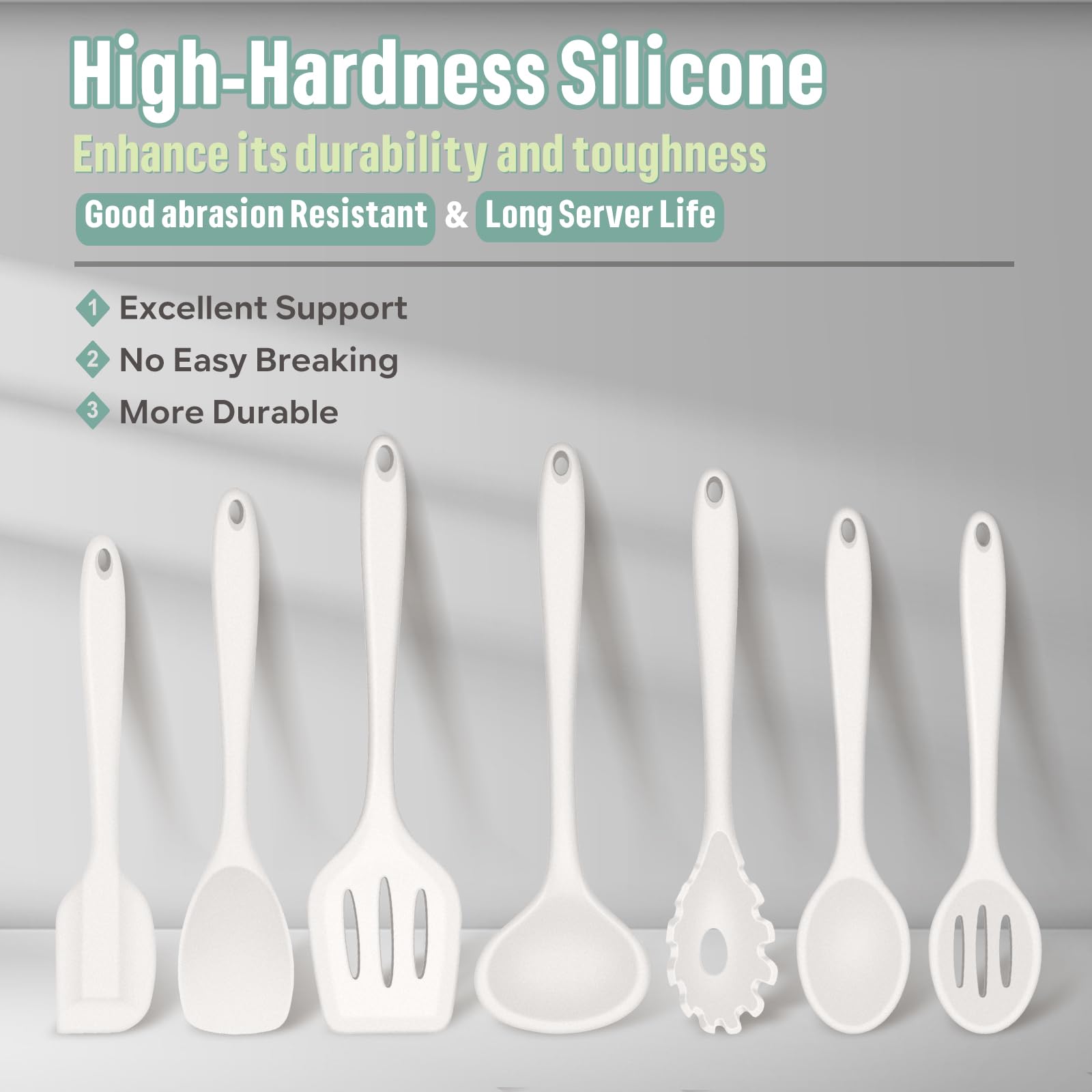 E-far Juego de utensilios de cocina de silicona, juego de 7 piezas de utensilios de cocina resistentes al calor, antiadherentes, espátula, cucharón, cucharón, servidor de pasta para utensilios de