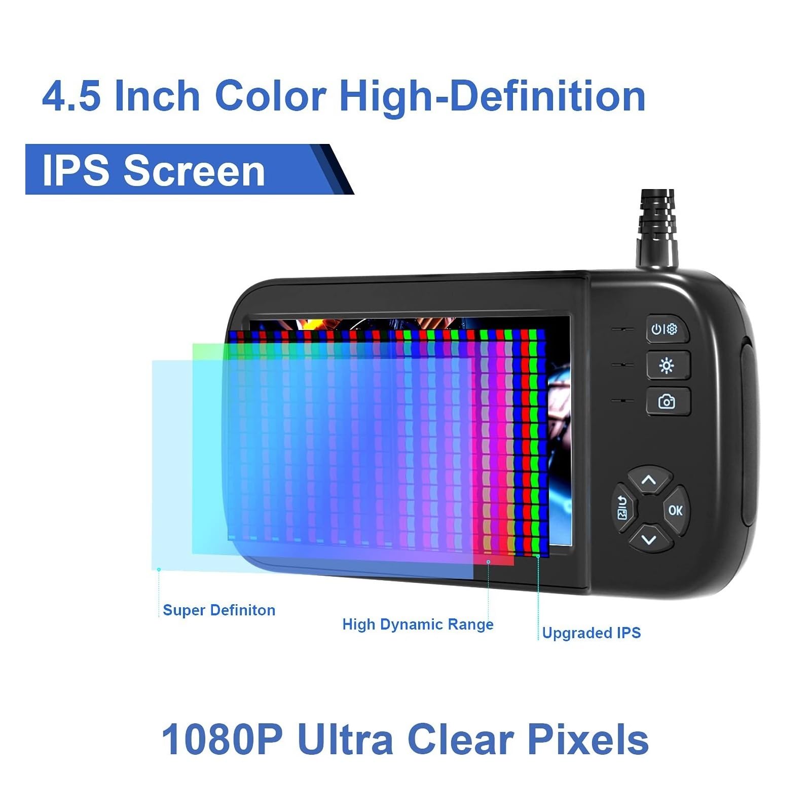 Telecamera Endoscopica, Periscopio a doppia lente 1080P HD 8mm Endoscopio industriale Schermo IPS da 4,5 pollici Telecamera di ispezione flessibile serpente impermeabile(1m,Dual lens)