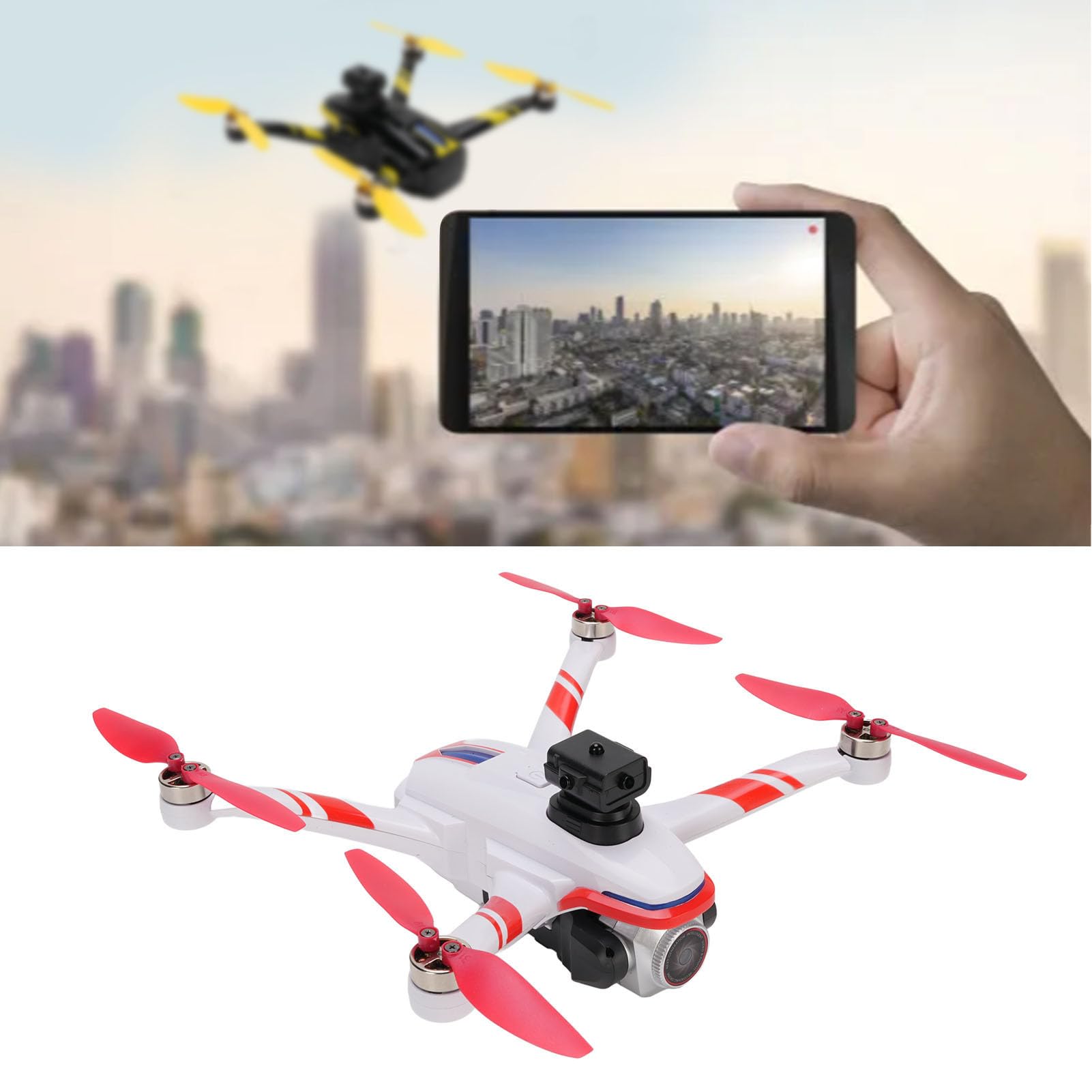 Elprico Czwarty Czterokopter Zdalny, 4K Bezszczotkowy Dron Motorowy Składany Quadkopter, Unikanie Przeszkód, Bułki 360 °, Silny Wiatr, Poziome, Pionowe, Filmowanie, Filtry Piękności (czerwony)