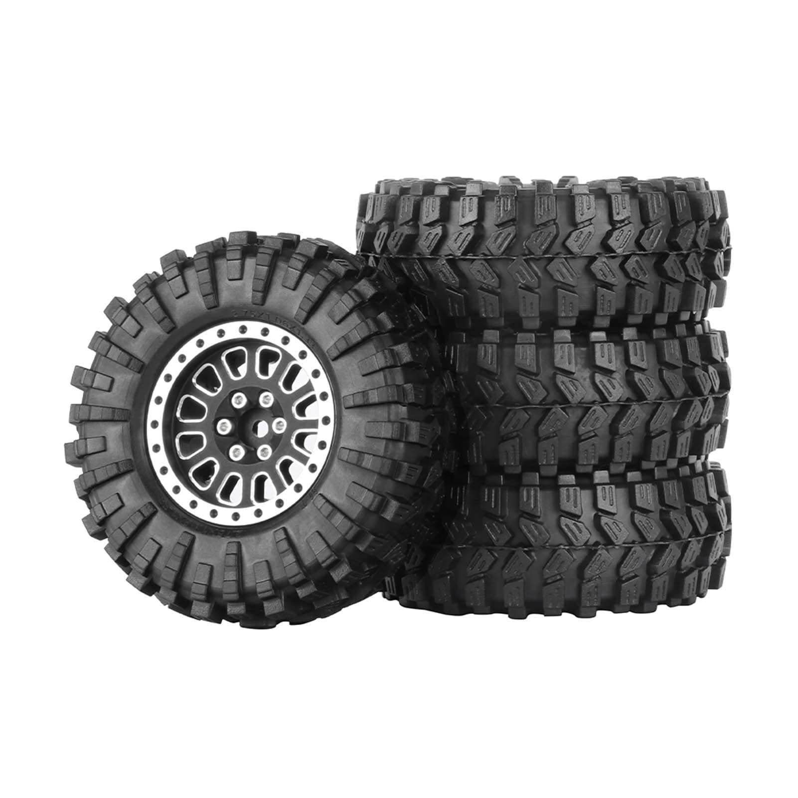 KEEDA 1.33” All-Terrain Tire and Wheel Set - Alloy Beadlock Wheels & Tyres with 5mm & 7mm Hex for 1/12 1/14 1/18 1/24 RC Crawler (B, Black)
