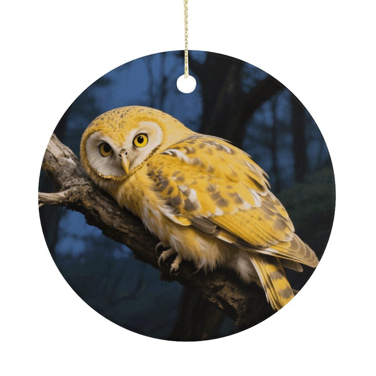 Personalized Christmas Ornaments 2025 Ceramic Hanging Yellow Snowy Owl Ornaments with Gold String Double-Sided Vintage Holiday Decorations for Tree Mantel Tabletop Xmas Party Favors