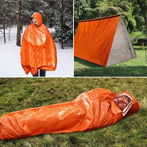 Idefair Emergency Sleeping Bag,Waterproof Lightweight Survival Bivvy Bag Emergency Rescue Blanket with Survival Whistle for Hiking Hunting Camping Outdoor Activities Keep Warm 1PC 2PCS