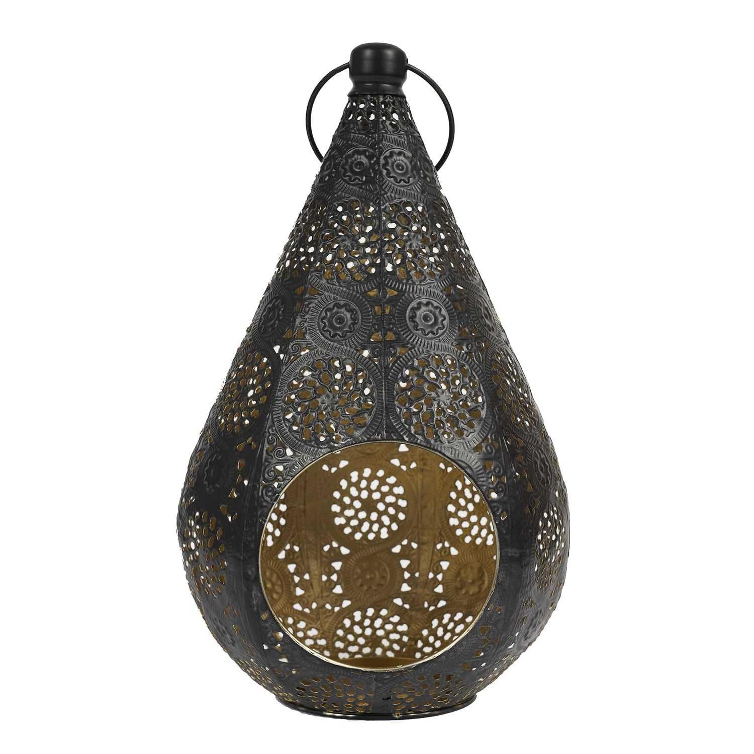 HOME DECO FACTORY - HD9106 Lanterne Métal Ajouré - Élégant Design pour Bougeoir ou Photophore - Léger et Transportable - 175 x 33 x 19 cm - Noir