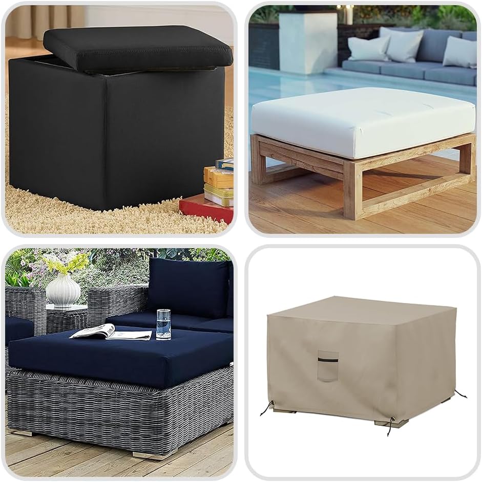 Covers & All Waterproof Ottoman Cover, 12 Oz PVC Coated Polyester, Outdoor Ottoman Slipcover, Square Patio Furniture Covers Suitable for Indoor and Outdoor Use (26" L x 26" W x 18" H, Beige)