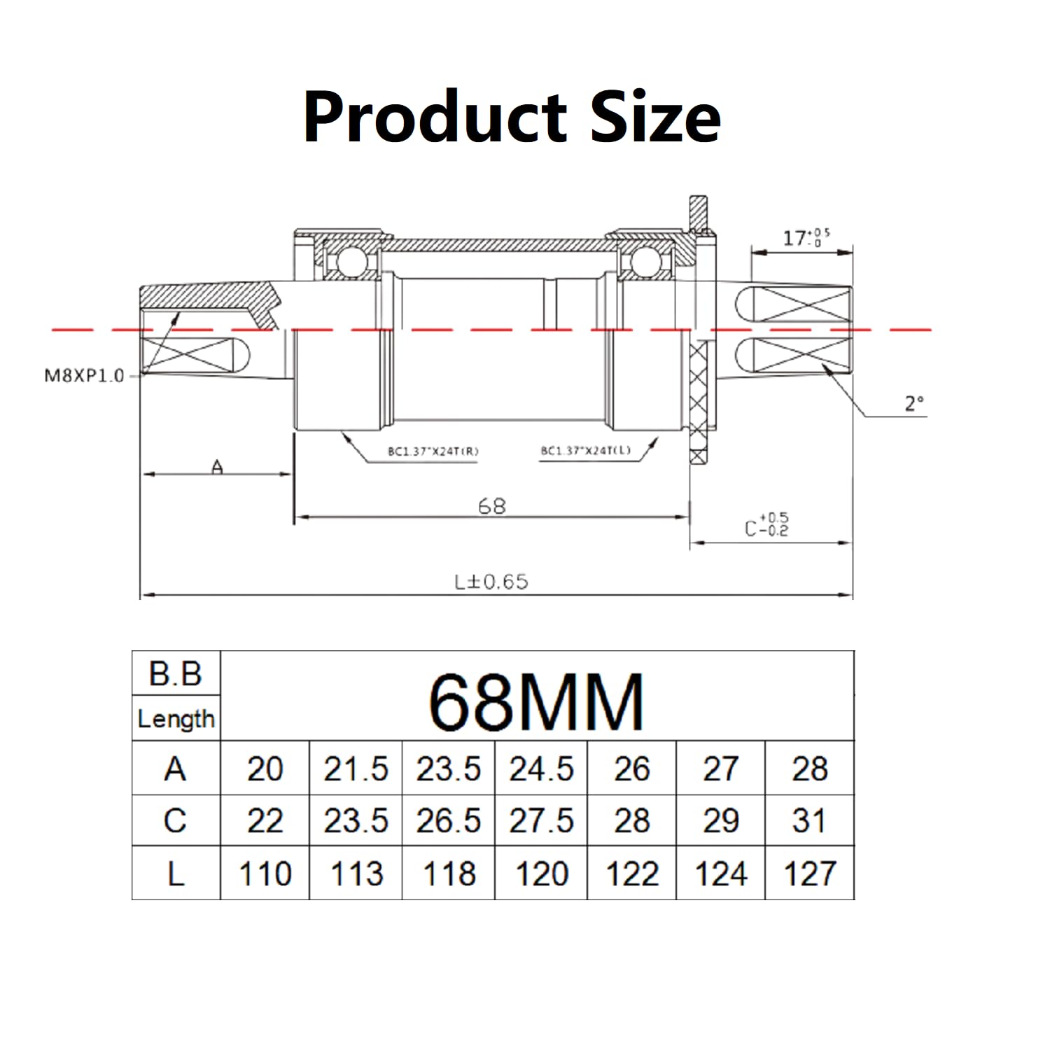 ボトムブラケット MTB/CITY/ROAD BB BC68 110MM-127MM スクエアタイプ