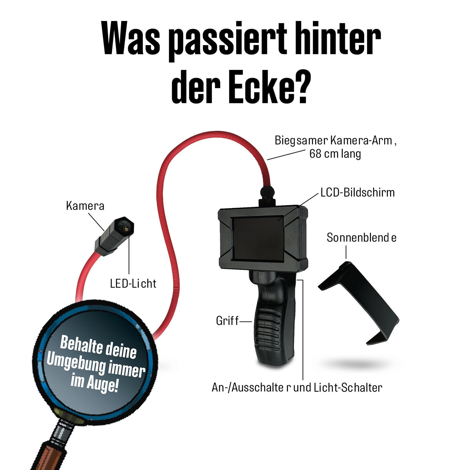 Kosmos Die DREI ??? 632670 Spionage-Kamera – Detektiv-Spielzeug mit flexiblem Kamera-Arm, LED-Licht & LCD-Display, Spionage-Gadget für geheime Entdeckungen, Dedektiv Gadget für Kinder ab 8 Jahren