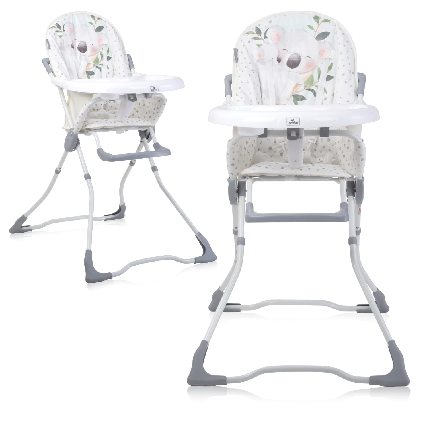 LorelliHigh Chair Marcel for Baby Feeding, Easy Folding to Compact Size, 5-Point Safety Belt, Tray with Cup Holder, Toy Basket, Footrest, Compact and Lightweight, White