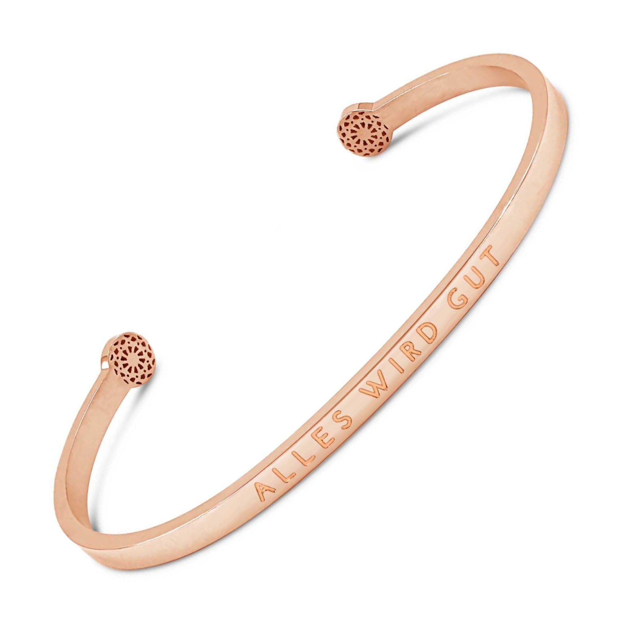 "Alles wird gut" delicate engraved bracelet / bangle for women, motivation & inspiration Rose Gold