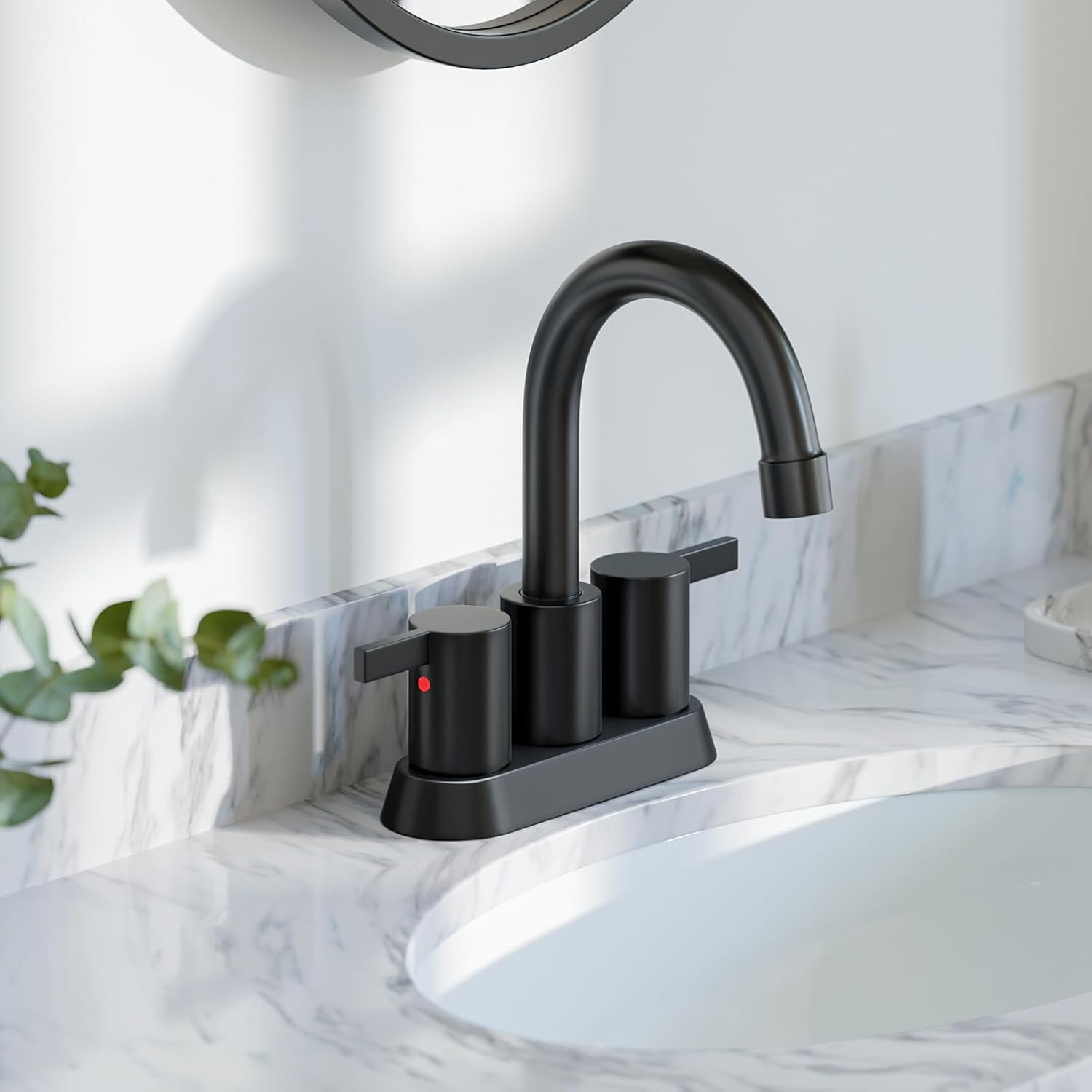 Phiestina 4 Inch 2 Handle Centerset Matte Black Lead-Free Modern Bathroom Faucet, 360 Swivel Spout 2-3 Hole RV Bathroom Vanity Sink Faucet with Pop Up Drain and Water Supply Lines,BF015-1-MB - Image 2