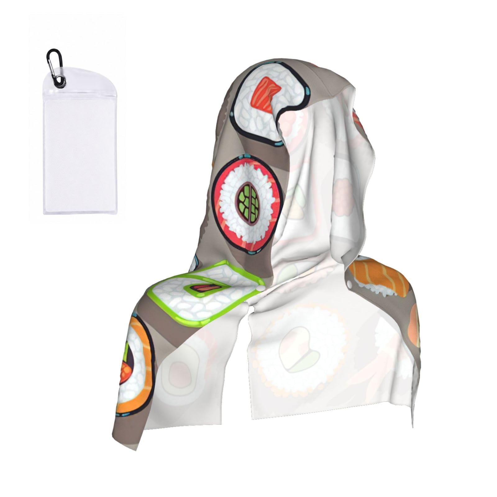 DUWAA Many Sushi Food Print Cooling Hooded Sports Towel, 30×60cm Quick Drying Summer Cool Head Wrap For Neck And Face