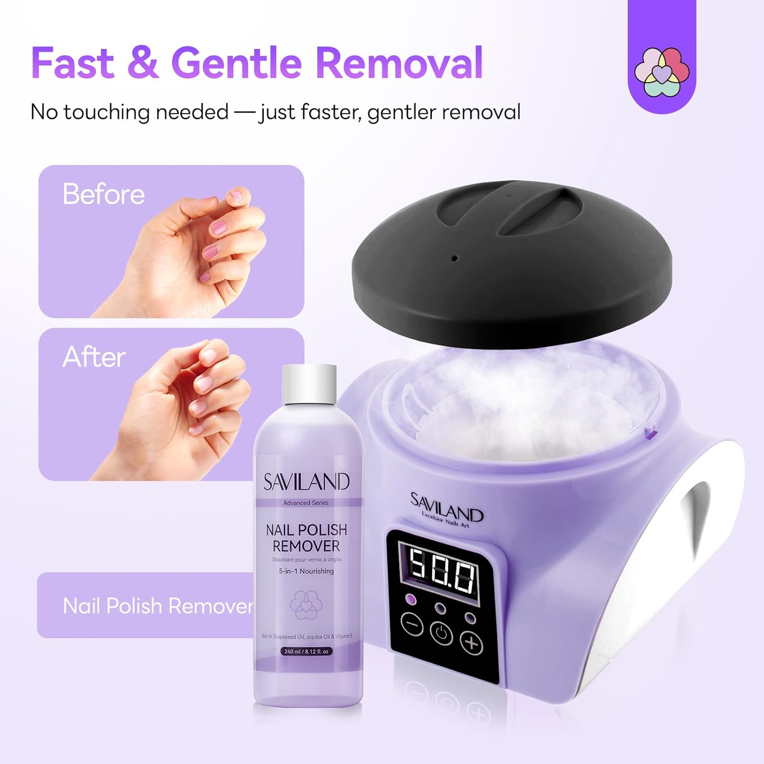 Saviland Essentials Nail Polish Remover Machine: Nail Soaking Bowl & Acetone Nail Polish Remover Gel Nail Remover Machine with Nail Soak off Bowl Soaker Tech Acrylic Nail Remover Steam Salon Home DIY