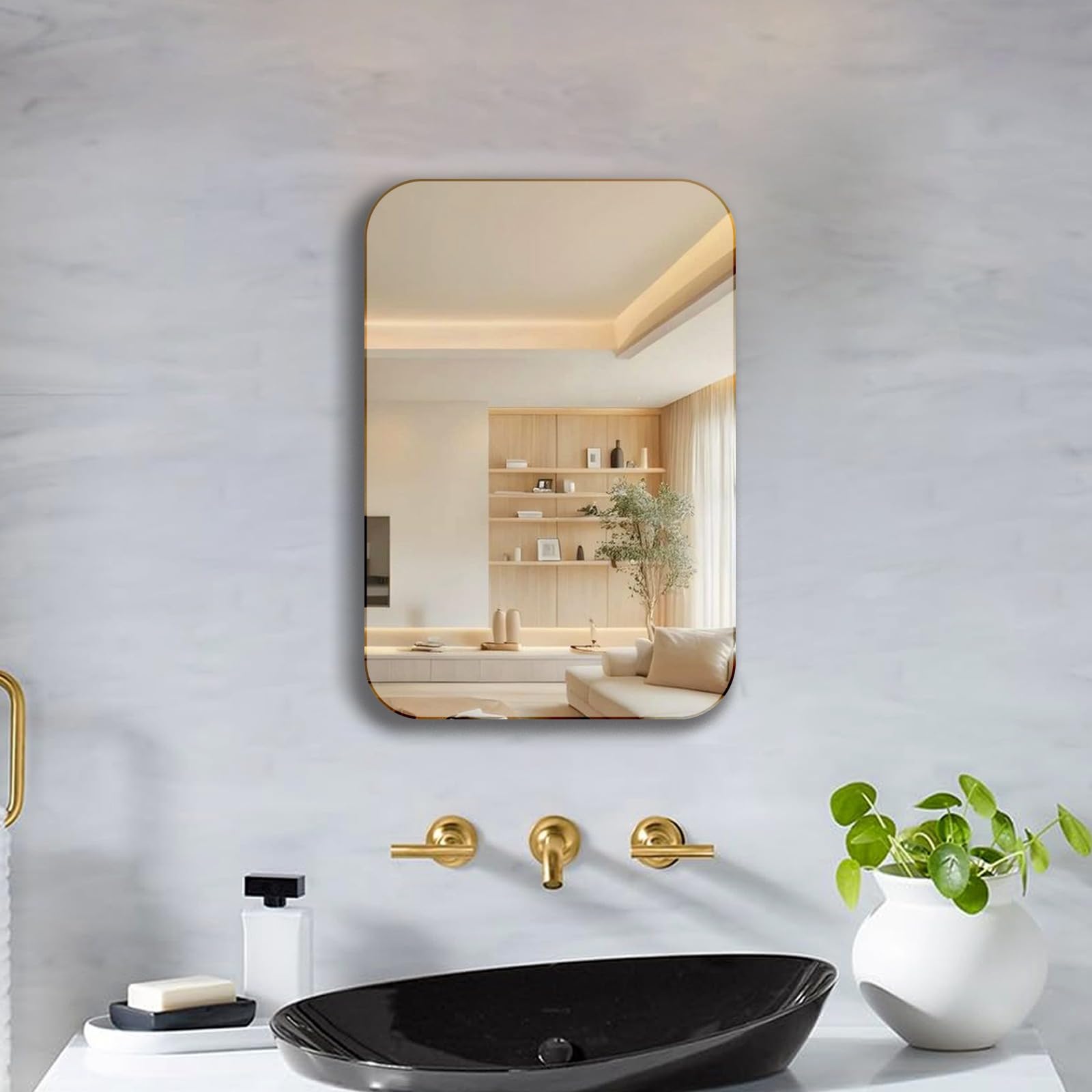 Mirror for Bathroom Rectangular for Homedecor, Washbasin, Livingroom, with Bevelled Edge (Rectangular 14 X 10 Inch)